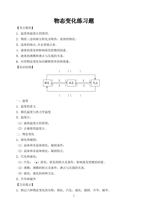 初中物理中考：物态变化复习题(答案)