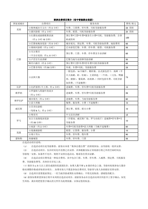 欧洲自费项目简介(省中青旅联合发团)