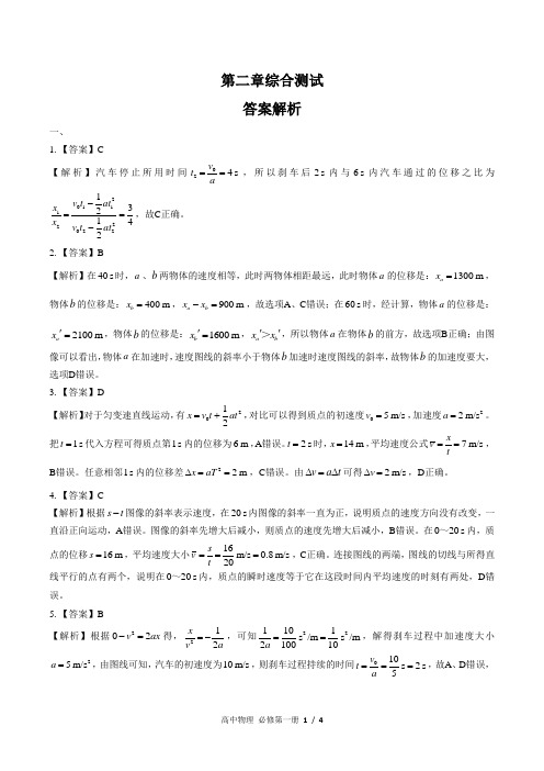 (人教版最新)高中物理必修第一册 第二章综合测试02-答案