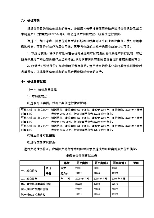 抵押房产 收益法测算过程