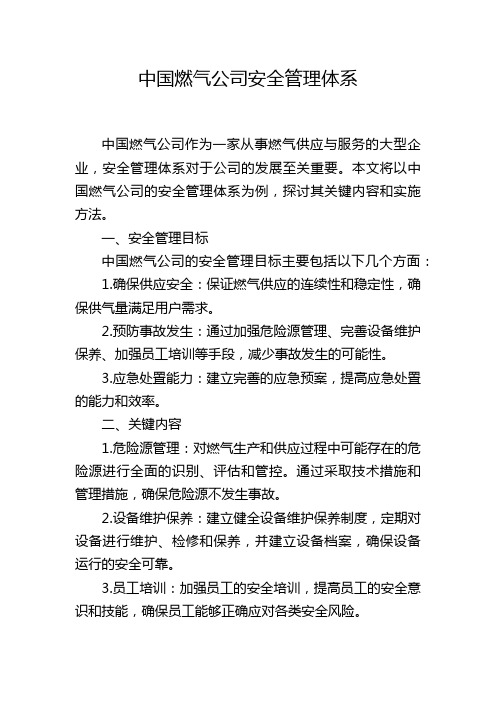 中国燃气公司安全管理体系