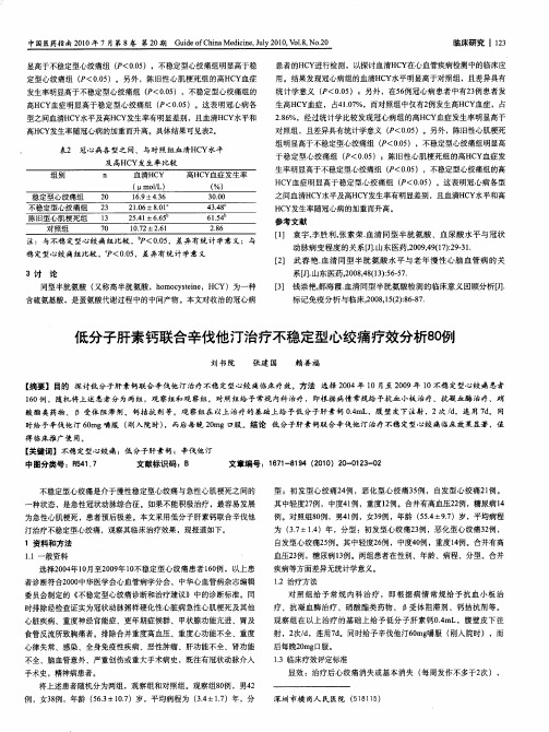 低分子肝素钙联合辛伐他汀治疗不稳定型心绞痛疗效分析80例