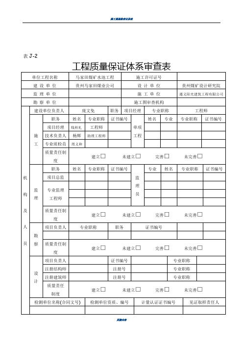 工程质量、安全保证体系审查表