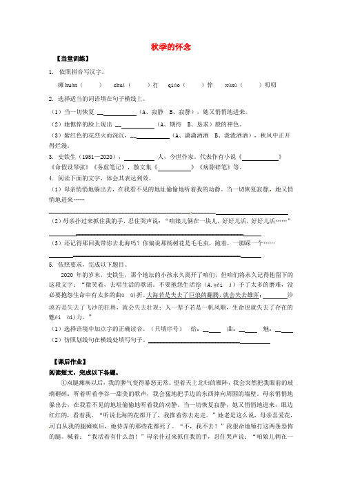 七年级语文上册5秋季的怀念精品同步测试新人教版