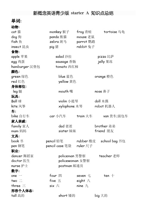 新概念英语青少版 starter A 知识点总结