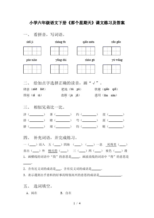 小学六年级语文下册《那个星期天》课文练习及答案