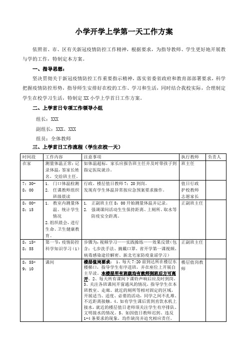 小学开学上学第一天工作方案