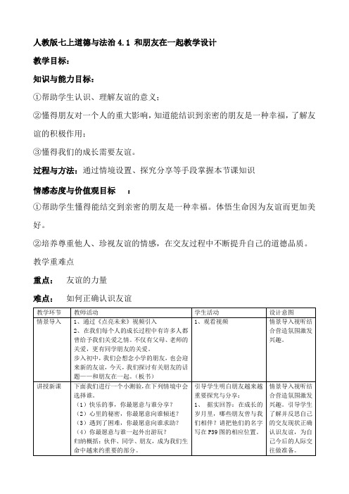 最新完整版人教部编版七年级上册道德与法治4.1和朋友在一起教学设计