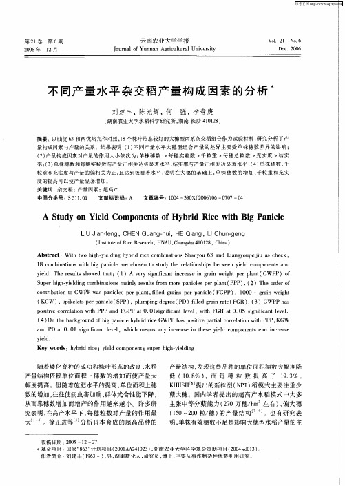 不同产量水平杂交稻产量构成因素的分析