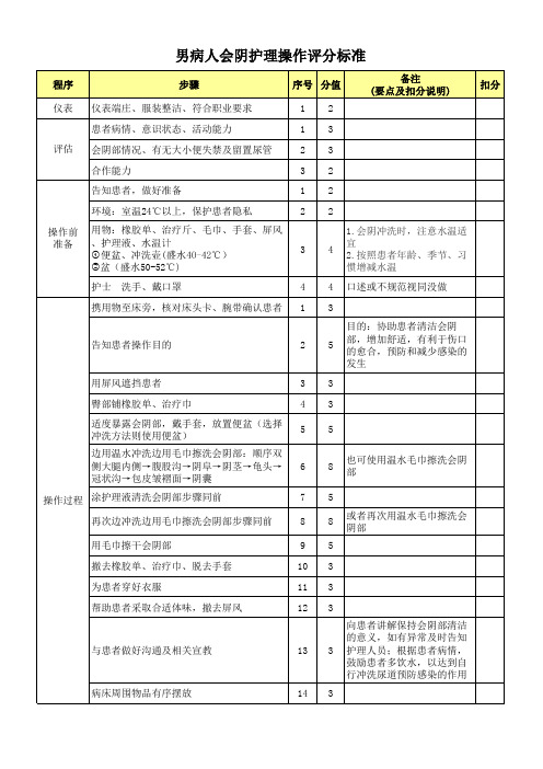 男病人会阴护理评分标准