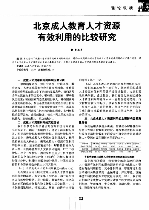 北京成人教育人才资源有效利用的比较研究