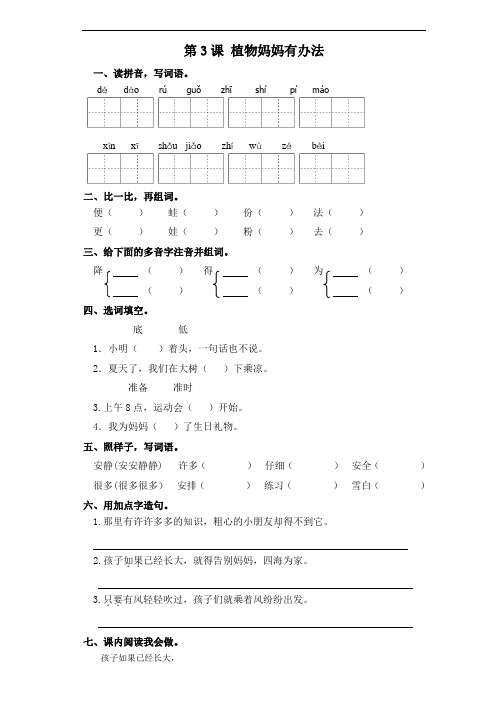 部编版二年级上册语文一课一练-第3课 植物妈妈有办法(人教部编版,含答案)