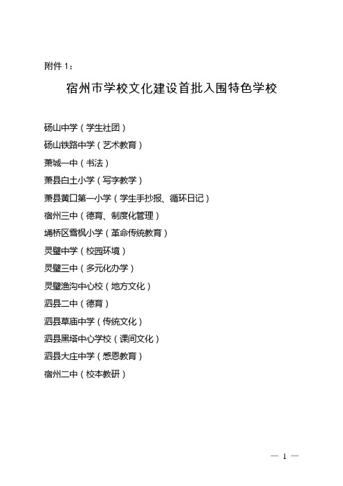 宿州市学校文化建设首批入围特色学校