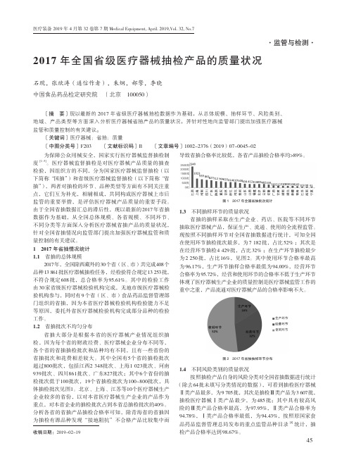 2017年全国省级医疗器械抽检产品的质量状况