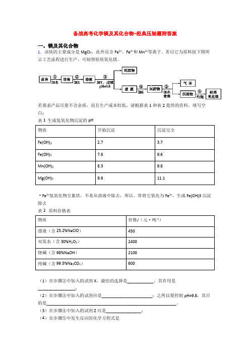 备战高考化学镁及其化合物-经典压轴题附答案