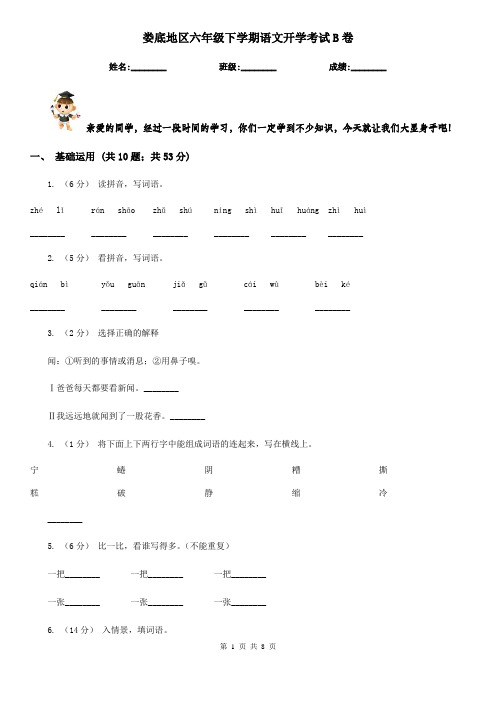 娄底地区六年级下学期语文开学考试B卷