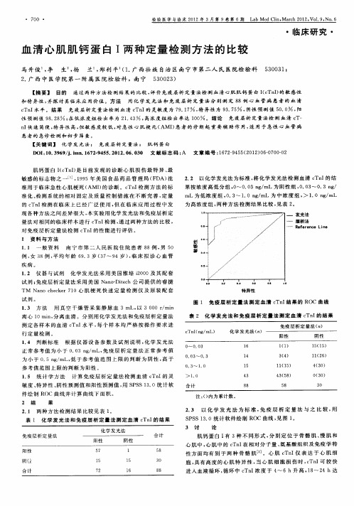 血清心肌肌钙蛋白Ⅰ两种定量检测方法的比较