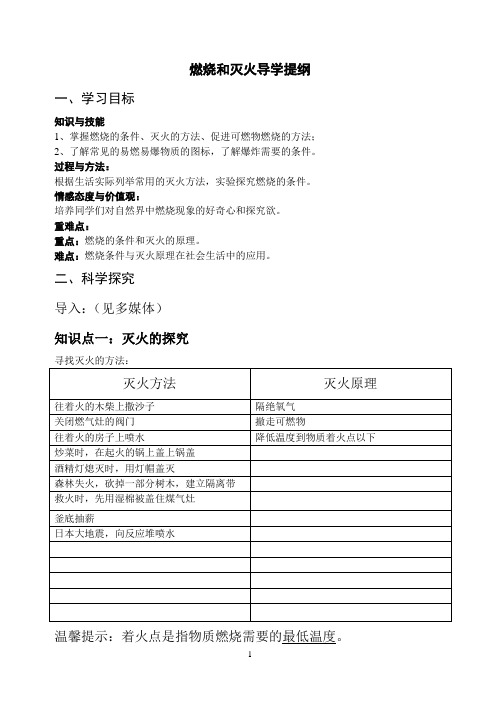 第六单元燃烧和灭火导学提纲