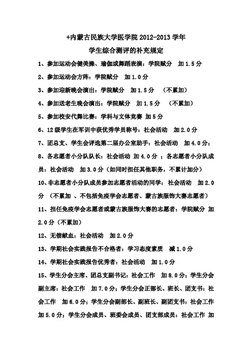 2012-2013学年综合测评补充规定