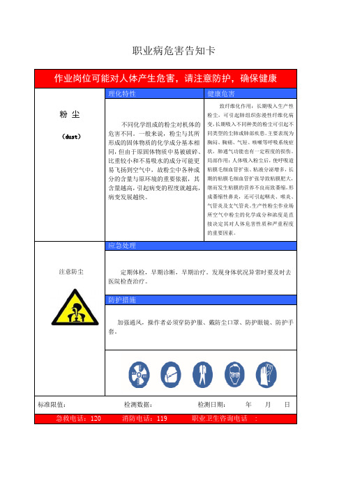 职业病危害告知卡示例