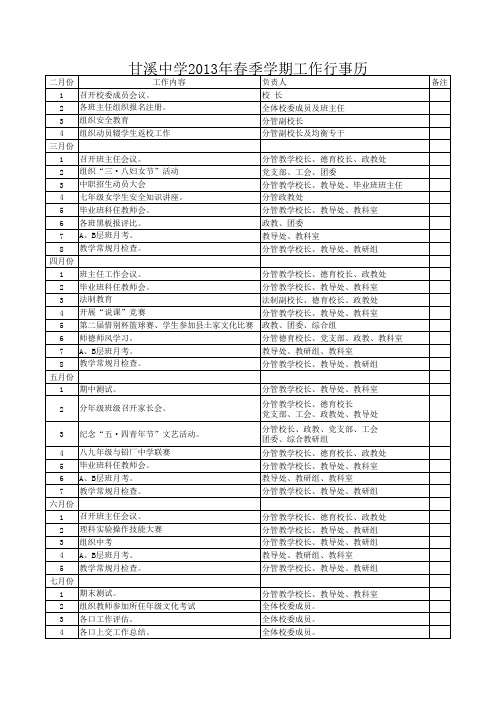 甘溪中学2013年春工作行事历Book1