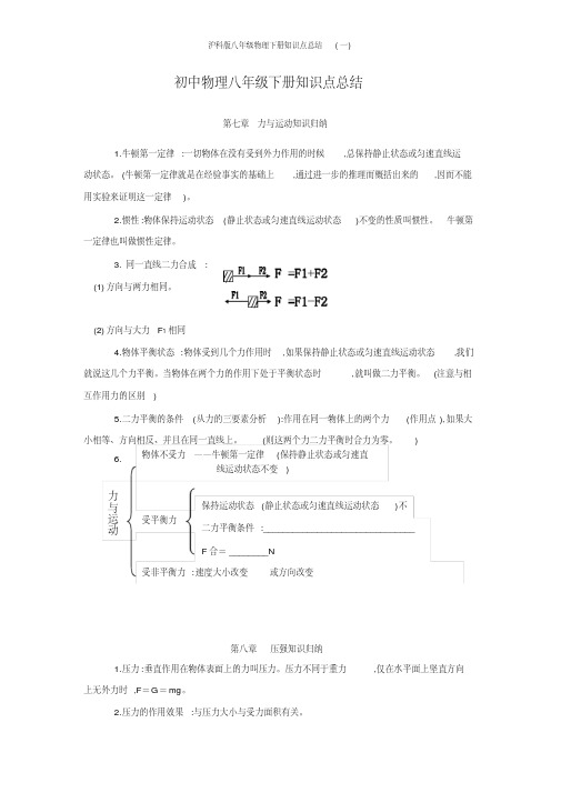 沪科版八年级物理下册知识点总结(一)