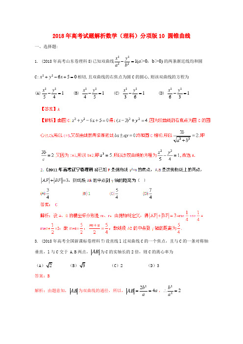 最新-2018年高考数学试题解析分项版专题10圆锥曲线理