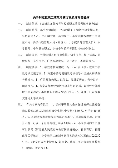 关于制定教职工绩效考核方案及细则的提纲(精)