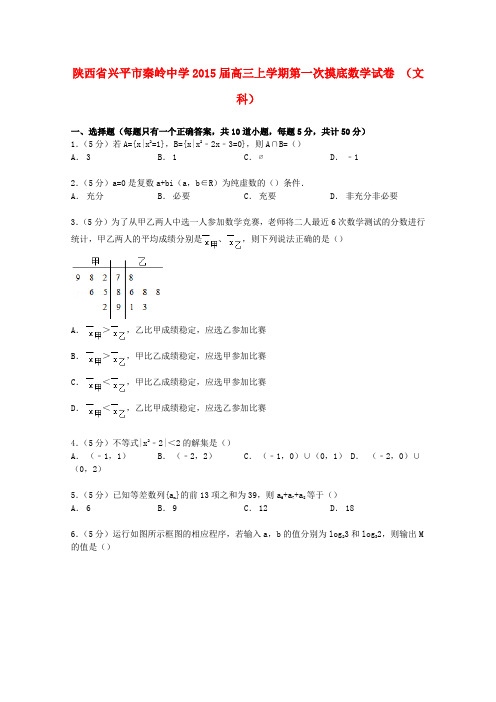 陕西省兴平市秦岭中学高三数学上学期第一次摸底试卷 文(含解析)