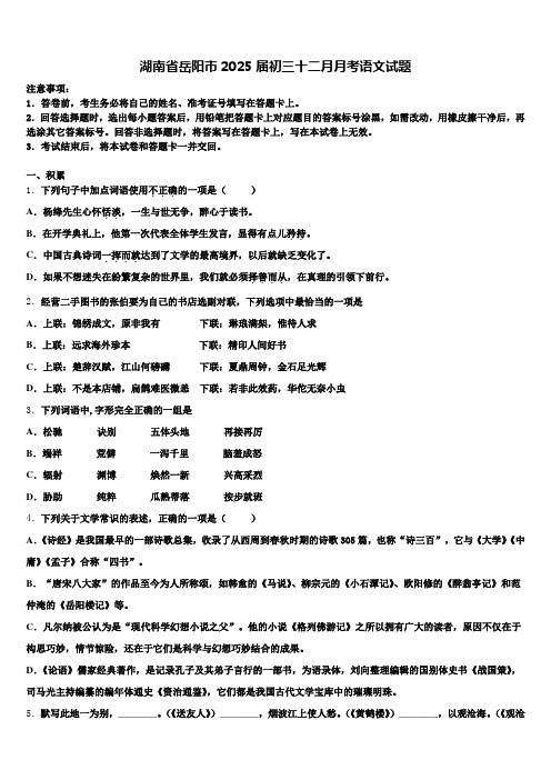 湖南省岳阳市2025届初三十二月月考语文试题含解析