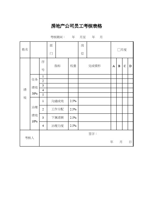 房地产公司员工考核表格