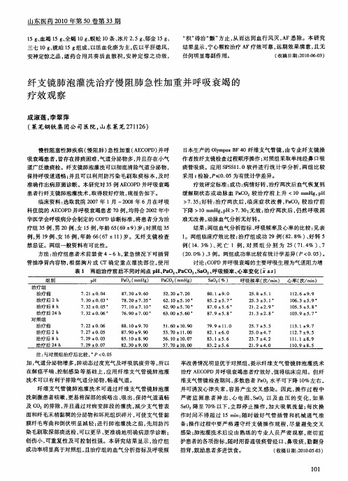 纤支镜肺泡灌洗治疗慢阻肺急性加重并呼吸衰竭的疗效观察