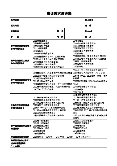 中建政研专题咨询培训需求调研表