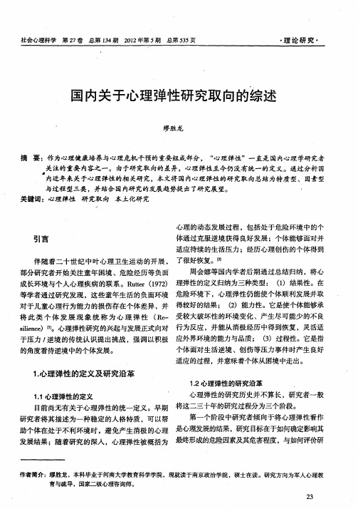 国内关于心理弹性研究取向的综述