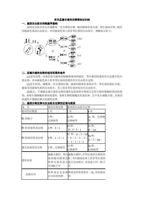 有关孟德尔遗传定律得知识归纳