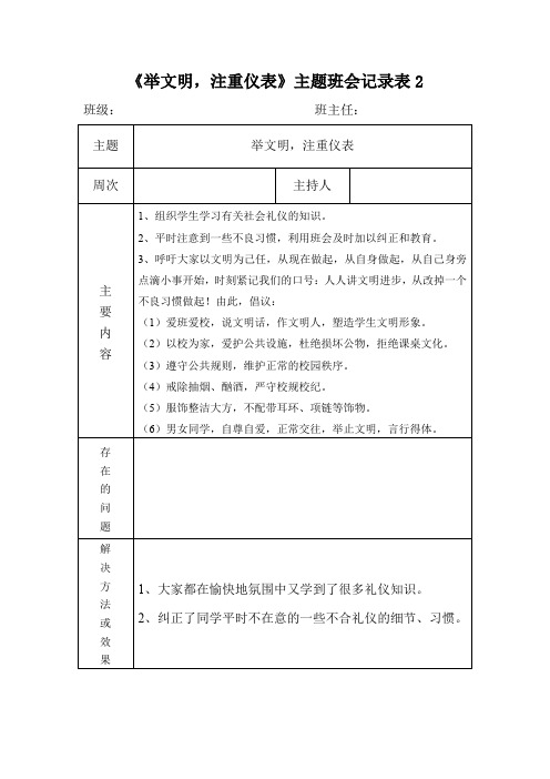 《举文明,注重仪表》主题班会记录表2