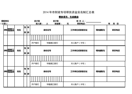 工会帮扶资金实名制汇总表生活救助类