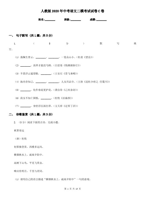 人教版2020年中考语文二模考试试卷C卷