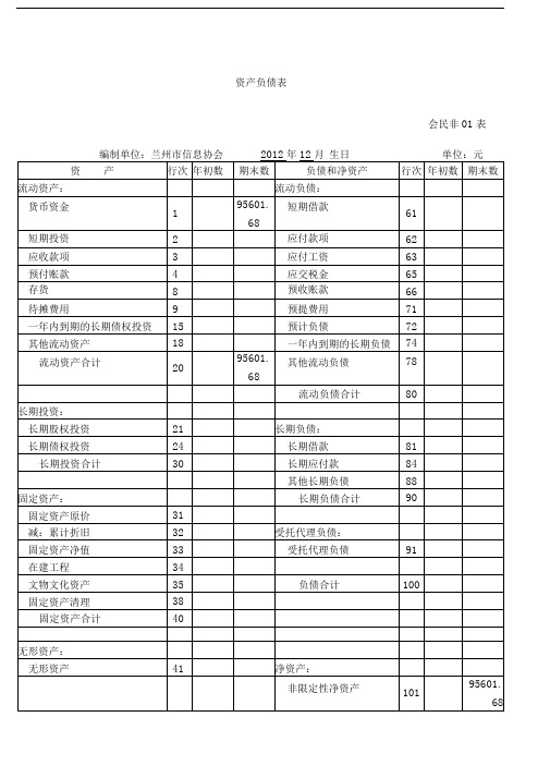 民间非营利组织会计报表样式