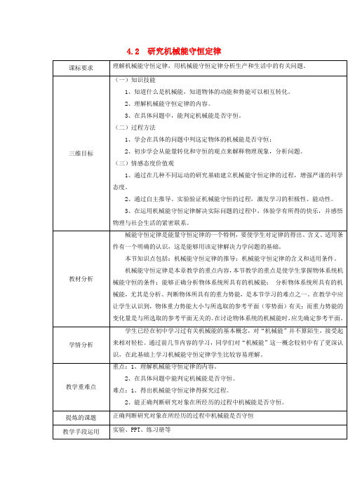 陕西省安康市石泉县高中物理 第4章 能量守恒与可持续发展 4.2 研究机械能守恒定律教案 沪科版必修