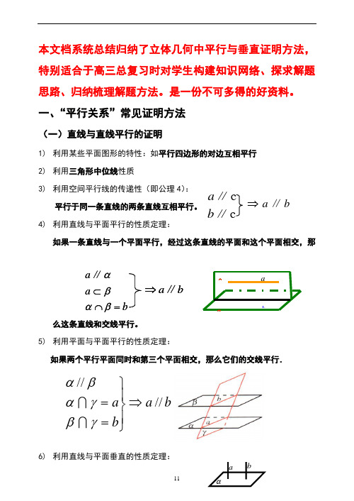 立体几何中平行与垂直证明方法归纳