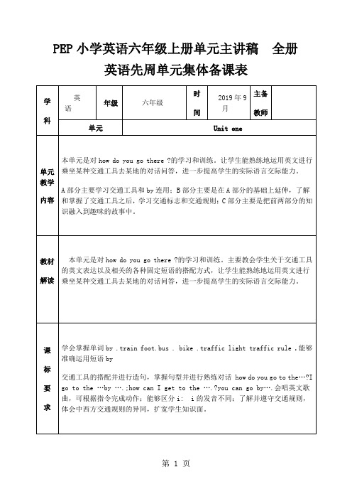 PEP小学英语六年级上册单元主讲稿 全册word精品文档14页