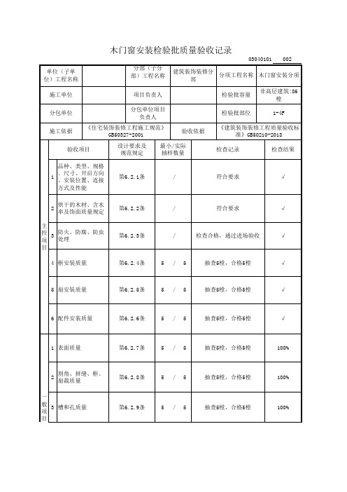 木质门安装检验批最新表格