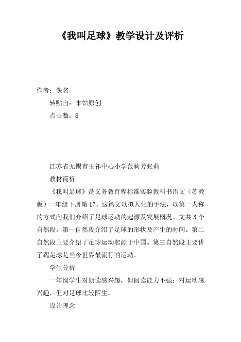 《我叫足球》教学设计及评析