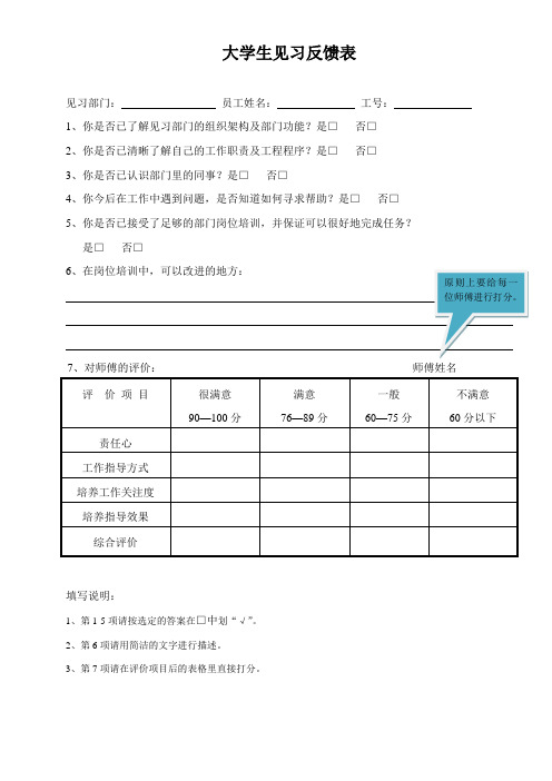 大学生见习培养反馈表