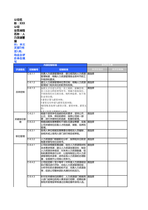 内部控制评价工作底稿_6人力资源管理_修订版