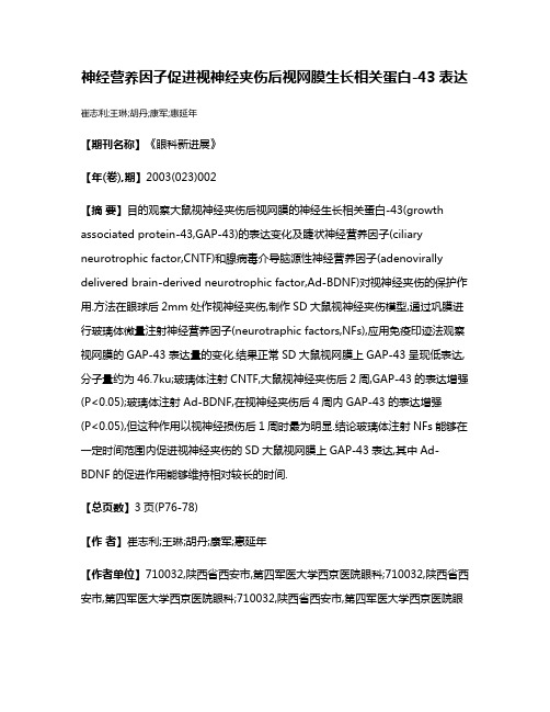 神经营养因子促进视神经夹伤后视网膜生长相关蛋白-43表达