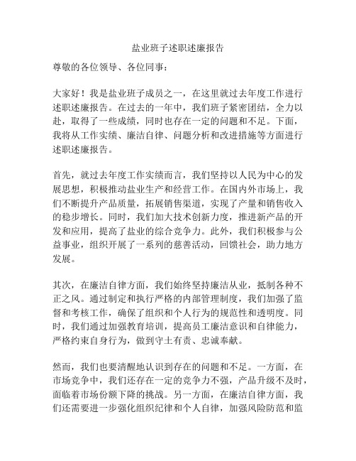 盐业班子述职述廉报告