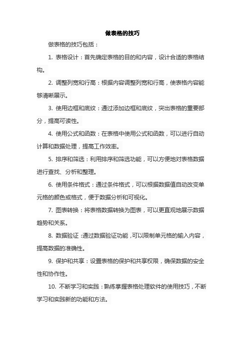 做表格的技巧