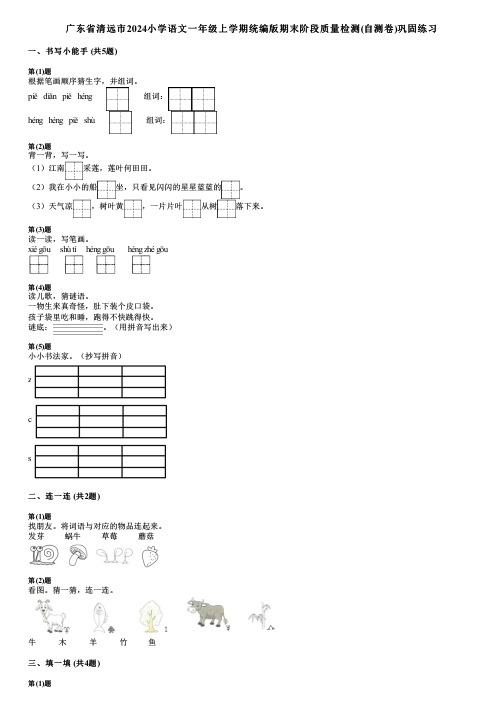 广东省清远市2024小学语文一年级上学期统编版期末阶段质量检测(自测卷)巩固练习